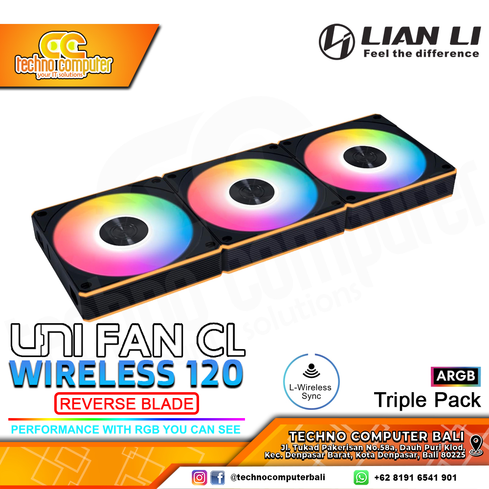 FAN CASING LIAN LI UNI FAN CL Wireless 120 REVERSE BLADE Black - 120mm Triple Pack ARGB Fan