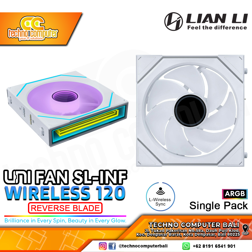 FAN CASING LIAN LI UNI FAN SL-Infinity Wireless 120 REVERSE BLADE White - 120mm Single Pack ARGB Fan