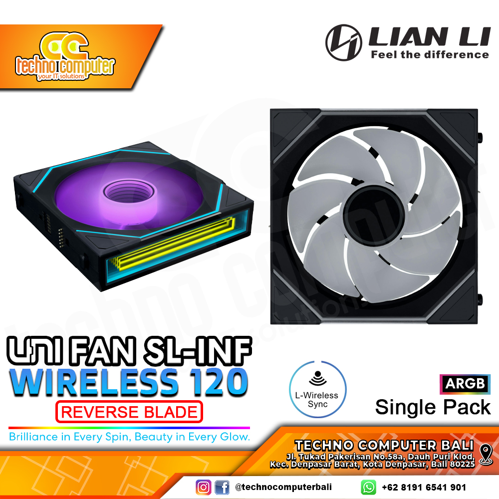 FAN CASING LIAN LI UNI FAN SL-Infinity Wireless 120 REVERSE BLADE Black - 120mm Single Pack ARGB Fan