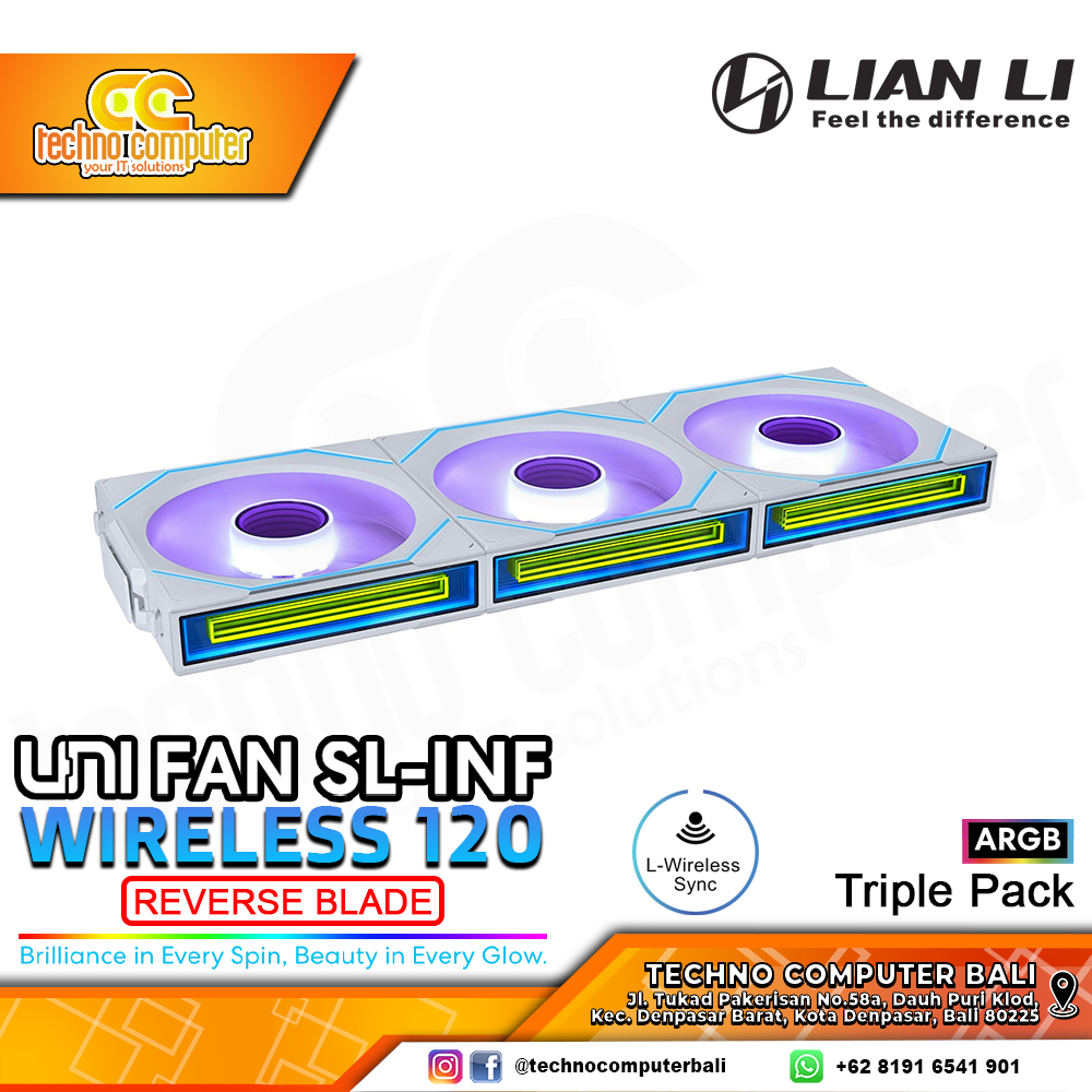FAN CASING LIAN LI UNI FAN SL-Infinity Wireless 120 REVERSE BLADE White - 120mm Triple Pack ARGB Fan