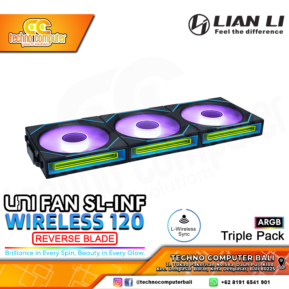 FAN CASING LIAN LI UNI FAN SL-Infinity Wireless 120 REVERSE BLADE Black - 120mm Triple Pack ARGB Fan