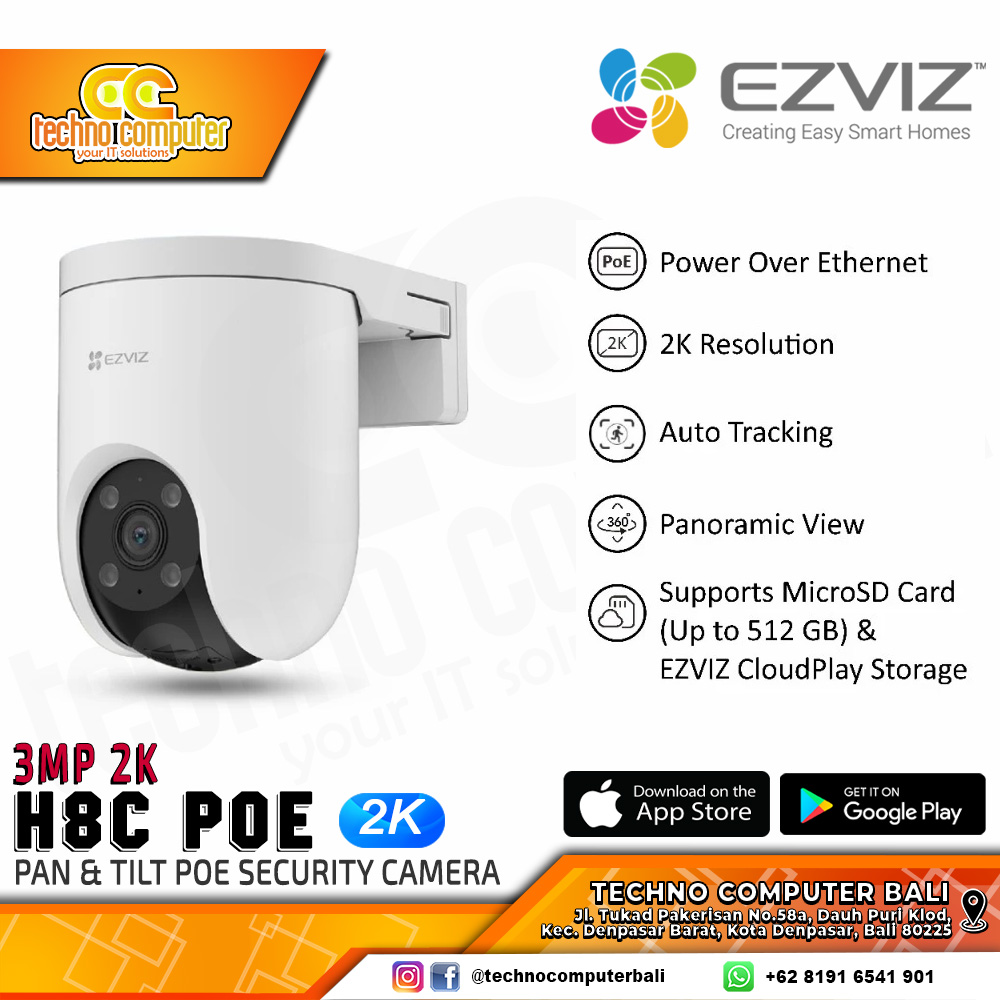 EZVIZ H8C PoE 3MP 2K OUTDOOR Smart Wi-Fi Pan/Tilt IP Camera CCTV