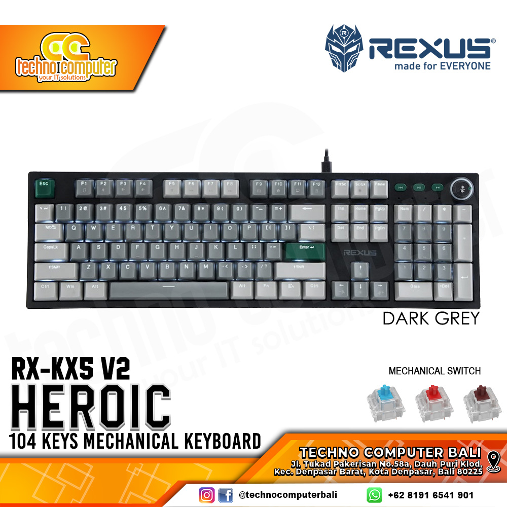 REXUS HEROIC KX5 V2 Dark Grey - Mechanical Brown Switch - Gaming Keyboard
