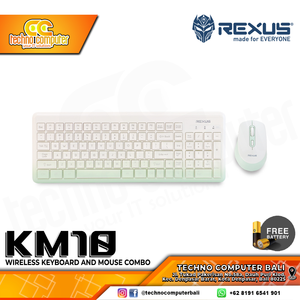 REXUS KM10 Combo Wireless Green - Office Keyboard & Mouse Wireless