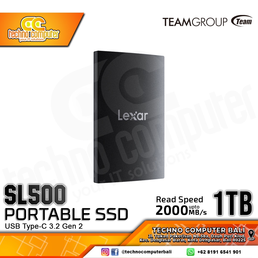 SSD EXTERNAL LEXAR SL500 PORTABLE SSD - Up to 2000MB/s, USB Type-C 3.2 - 1TB