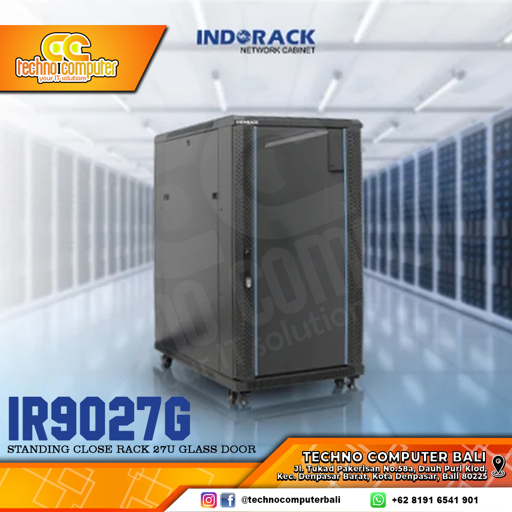 INDORACK IR9027G-27U - Standing Close Rack 27U Depth 600mm Glass Door
