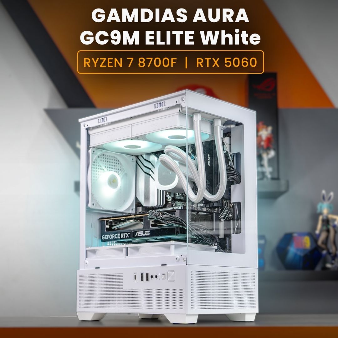 PC GAMING / RYZEN 7 8700F / ASUS DUAL RTX 5060 / GAMDIAS AURA GC9M ELITE ARGB White