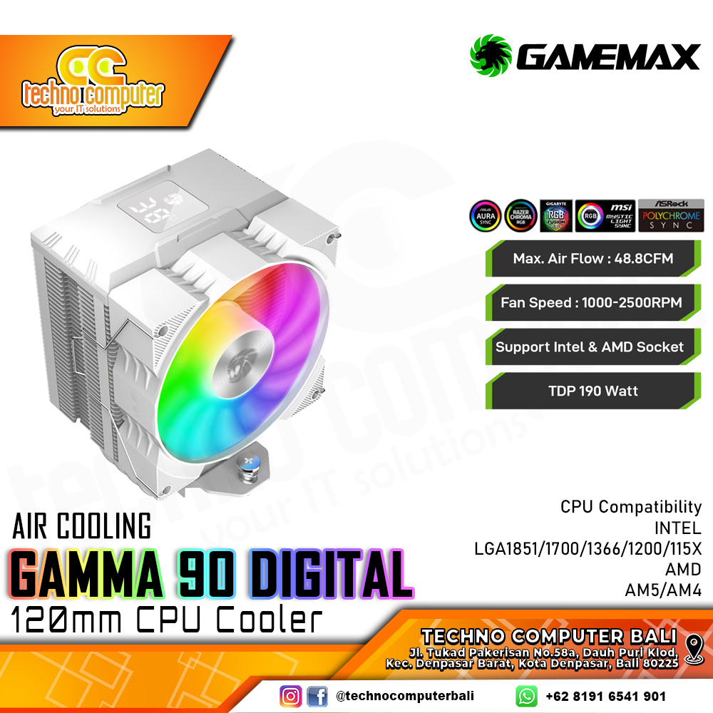 GAMEMAX GAMMA 90 DIGITAL WHITE - CPU Cooler - 92mm Air Cooler