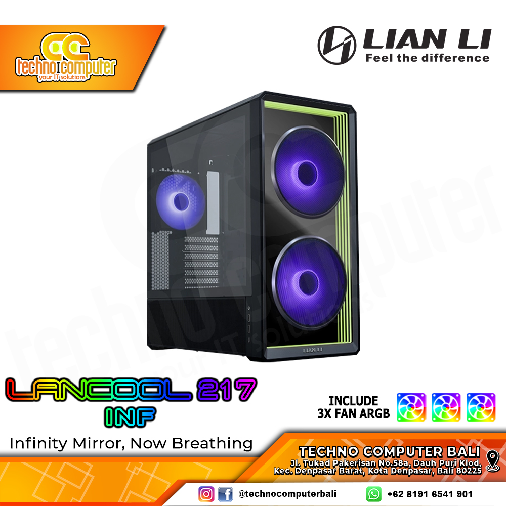 CASING LIAN LI LANCOOL 217 Infinity Black - Mid Tower ATX Case Tempered Glass (Free 3x ARGB Fan)