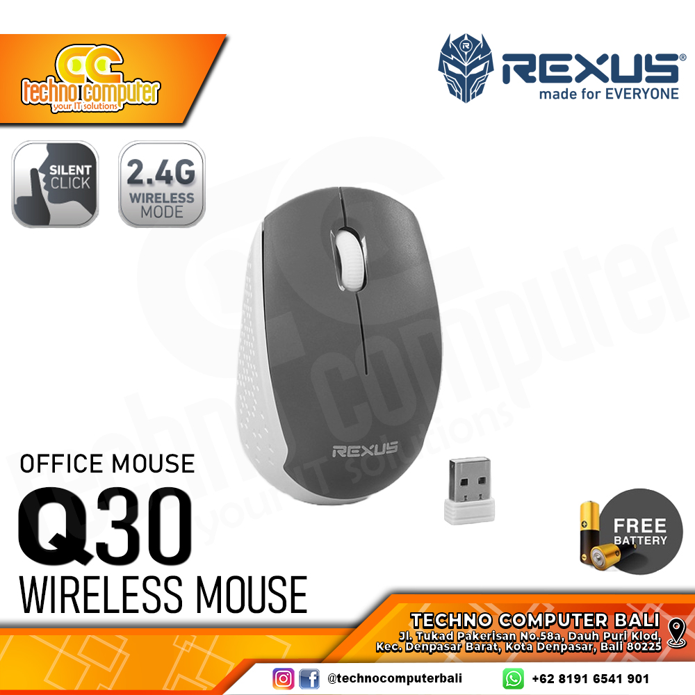 REXUS Q30 3D Silent Click Wireless Grey White - Office Mouse Wireless