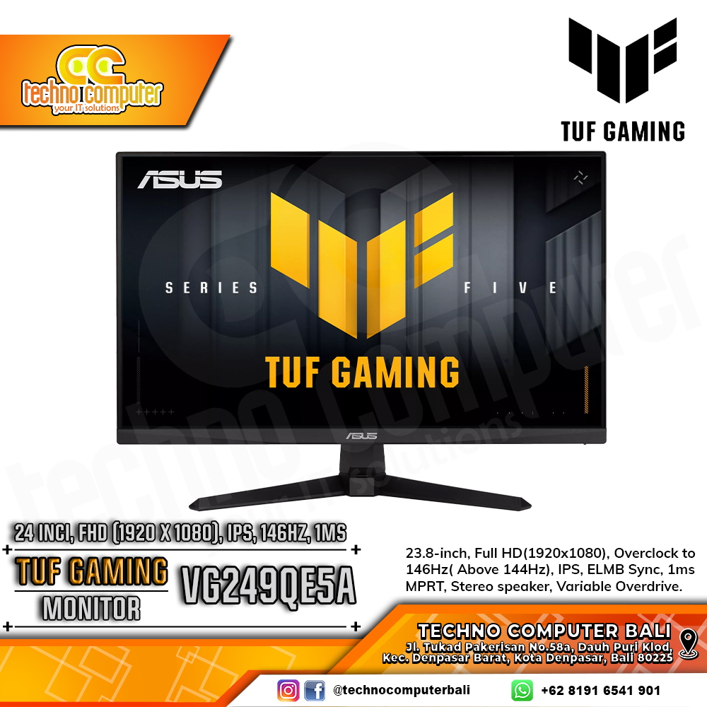 ASUS TUF GAMING VG249QE5A Gaming Monitor - 24 inci, FHD (1920 x 1080), IPS, 144Hz, 1ms