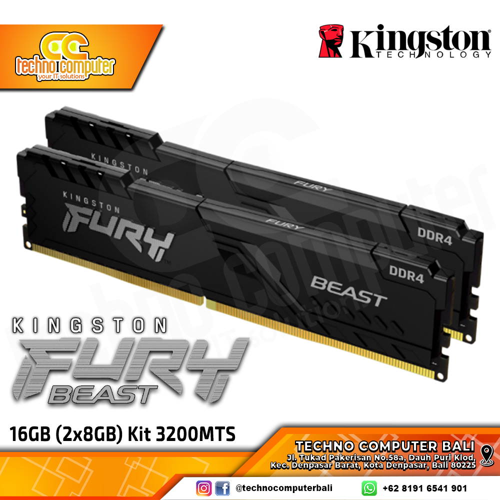 DDR4 KINGSTON FURY BEAST 16GB (2x8GB) Kit 3200Mhz