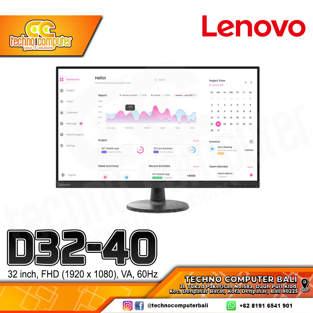 LENOVO D32-40 LED Monitor - 32 inch, FHD (1920 x 1080), VA, 60Hz