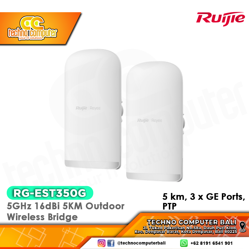 WIRELESS BRIDGE RUIJIE/REYEE RG-EST350G (PTP) 5GHz 16dBi 5KM Outdoor Wireless Bridge