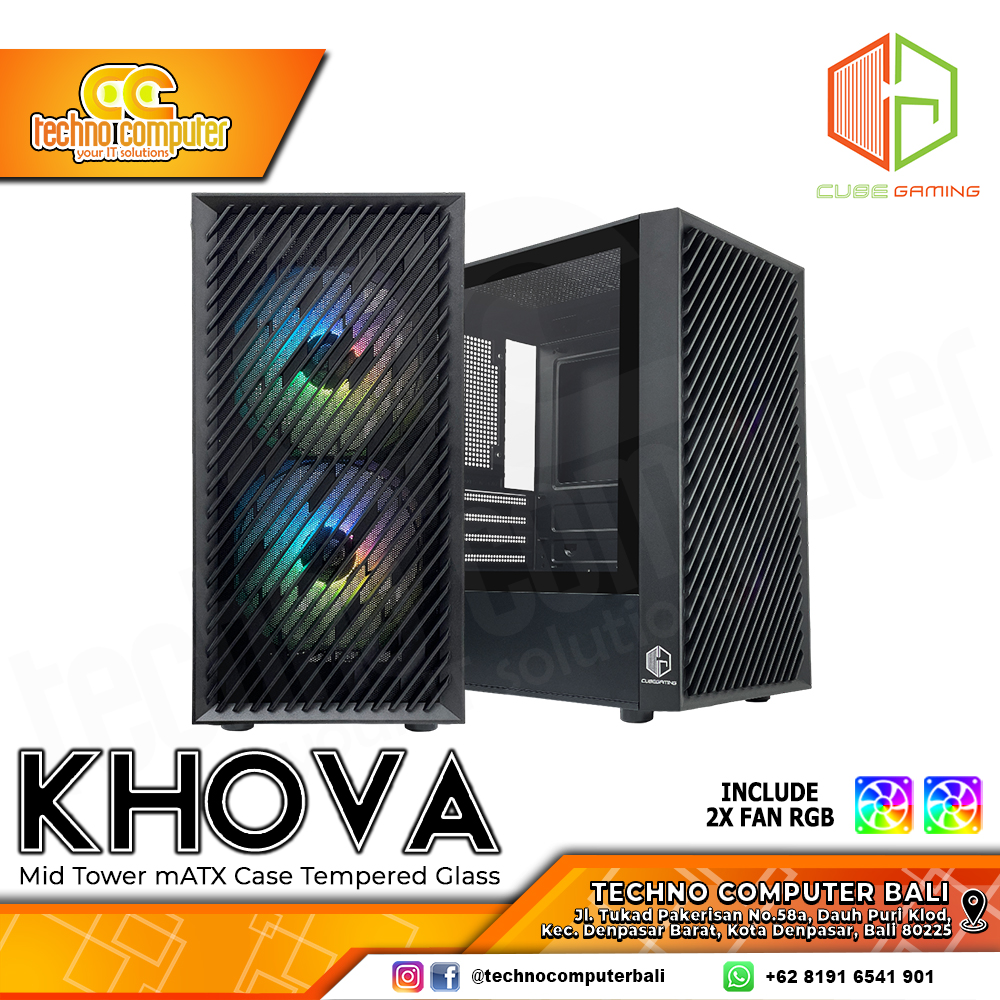 CASING CUBE GAMING KHOVA - Mid Tower mATX Case Tempered Glass (Free 2x RGB Fan)
